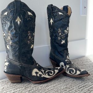 Corral Vintage Lizard Inlay Black Crackle Western Boots